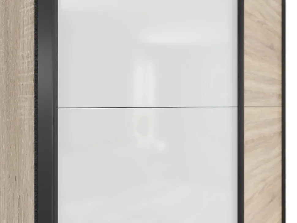 Armoire à 2 portes coulissante coloris Chêne sonoma/Blanc brillant - Longueur 153,5 x Profondeur 60 x Hauteur 195,5 cm