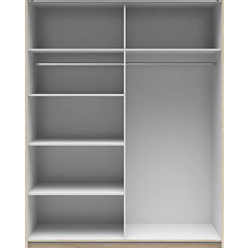 Armoire à 2 portes coulissante coloris Chêne sonoma/Blanc brillant - Longueur 153,5 x Profondeur 60 x Hauteur 195,5 cm