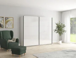 Armoire à 2 portes coulissante coloris Blanc brillant - Longueur 220 x Profondeur 60 x Hauteur 195,5 cm