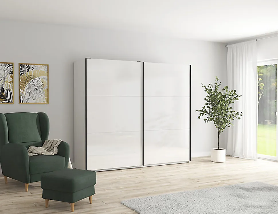 Armoire à 2 portes coulissante coloris Blanc brillant - Longueur 220 x Profondeur 60 x Hauteur 195,5 cm
