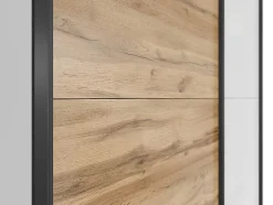 Armoire à 2 portes coulissante coloris Blanc brillant/Chêne wotan - Longueur 153,5 x Profondeur 60 x Hauteur 195,5 cm