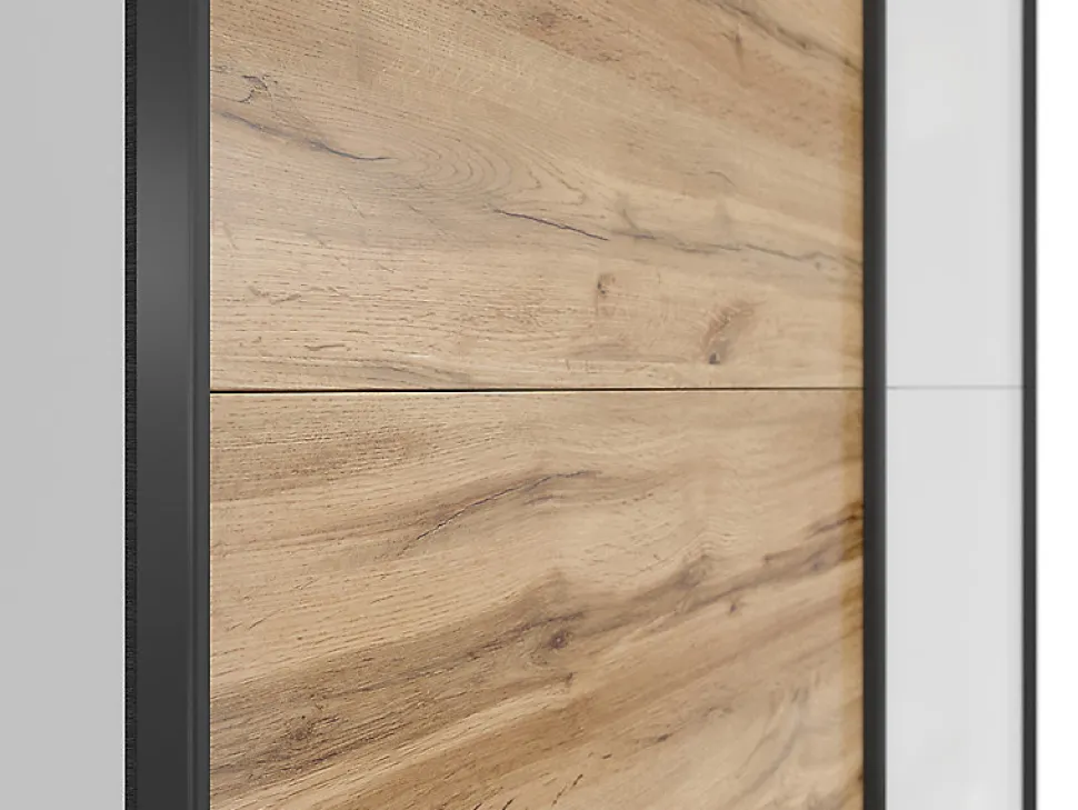 Armoire à 2 portes coulissante coloris Blanc brillant/Chêne wotan - Longueur 153,5 x Profondeur 60 x Hauteur 195,5 cm