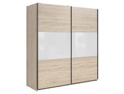 Armoire à 2 portes coulissante coloris Chêne sonoma/Blanc brillant - Longueur 183 x Profondeur 60 x Hauteur 195,5 cm