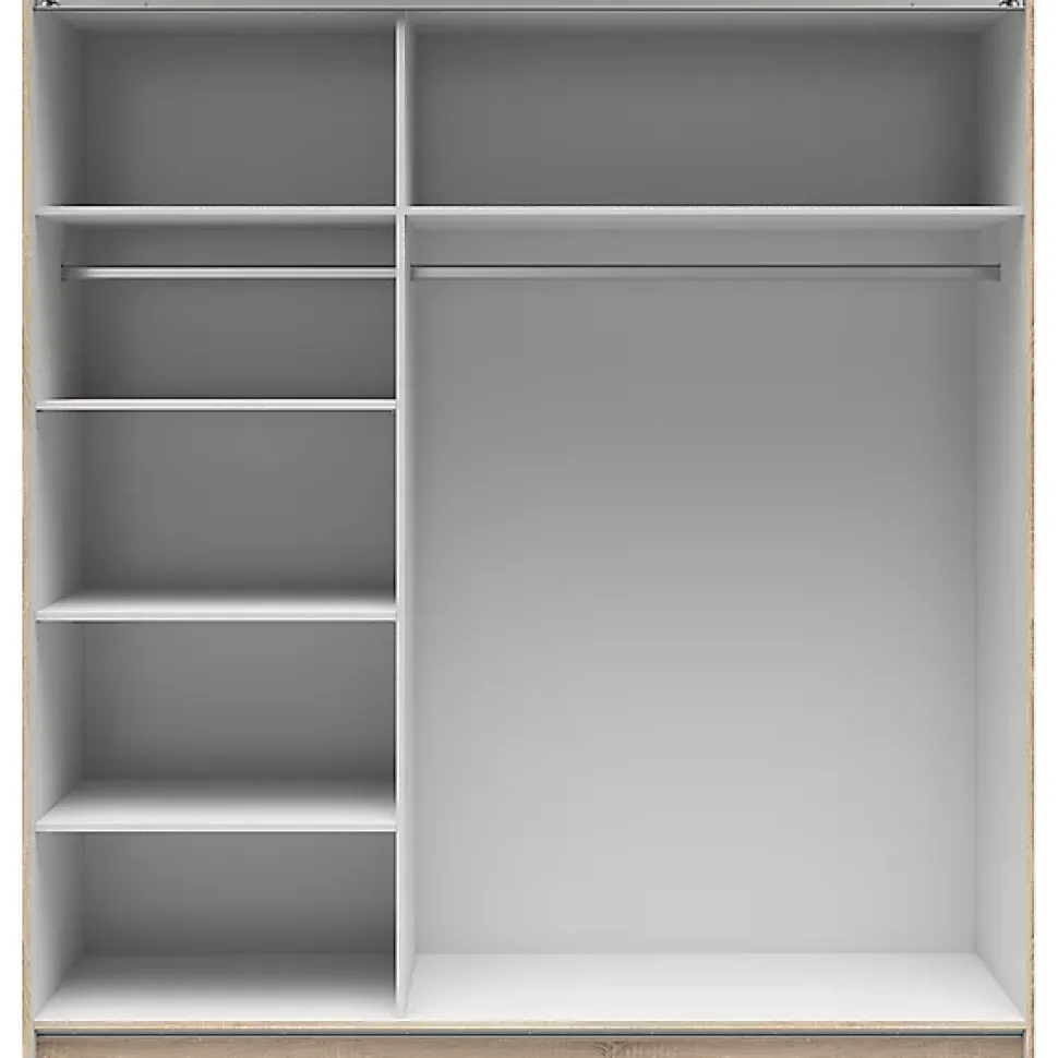 Armoire à 2 portes coulissante coloris Chêne sonoma/Blanc brillant - Longueur 183 x Profondeur 60 x Hauteur 195,5 cm