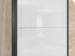 Armoire à 2 portes coulissante coloris chêne Sonoma/Blanc brillant - Longueur 220 x Profondeur 60 x Hauteur 195,5 cm