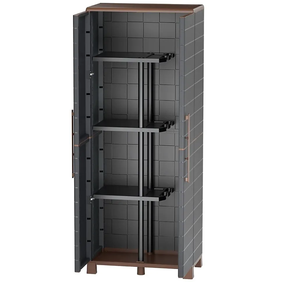 Armoire à balais + 3 Etagères Amovibles Anthracite 68 x 37 x 169 cm - Placard à balais Charge 60kg Garage Buanderie ArtPlast