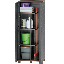 Armoire à balais + 3 Etagères Amovibles Anthracite 68 x 37 x 169 cm - Placard à balais Charge 60kg Garage Buanderie ArtPlast
