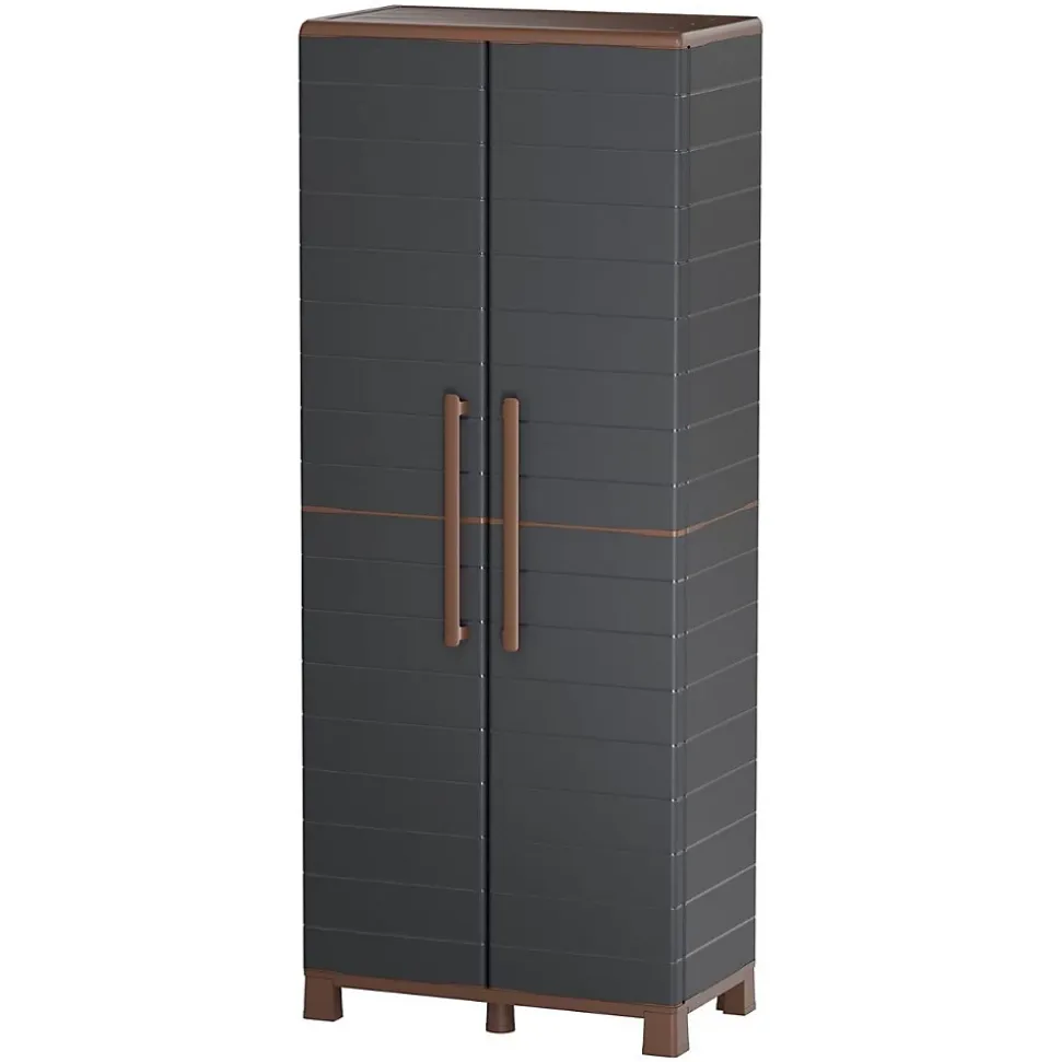 Armoire à balais + 3 Etagères Amovibles Anthracite 68 x 37 x 169 cm - Placard à balais Charge 60kg Garage Buanderie ArtPlast