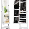 Armoire à Bijoux avec Miroir Réglable Armoire à Bijoux sur Pieds Organiseur de Bijoux Verrouillable Blanc