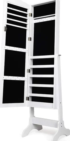 Armoire à Bijoux avec Miroir Réglable Armoire à Bijoux sur Pieds Organiseur de Bijoux Verrouillable Blanc