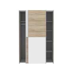 Armoire - Blanc mat et decor chene - 2 portes coulissantes - L 120 x P 61,2 x H 190,5 cm - OZZULA
