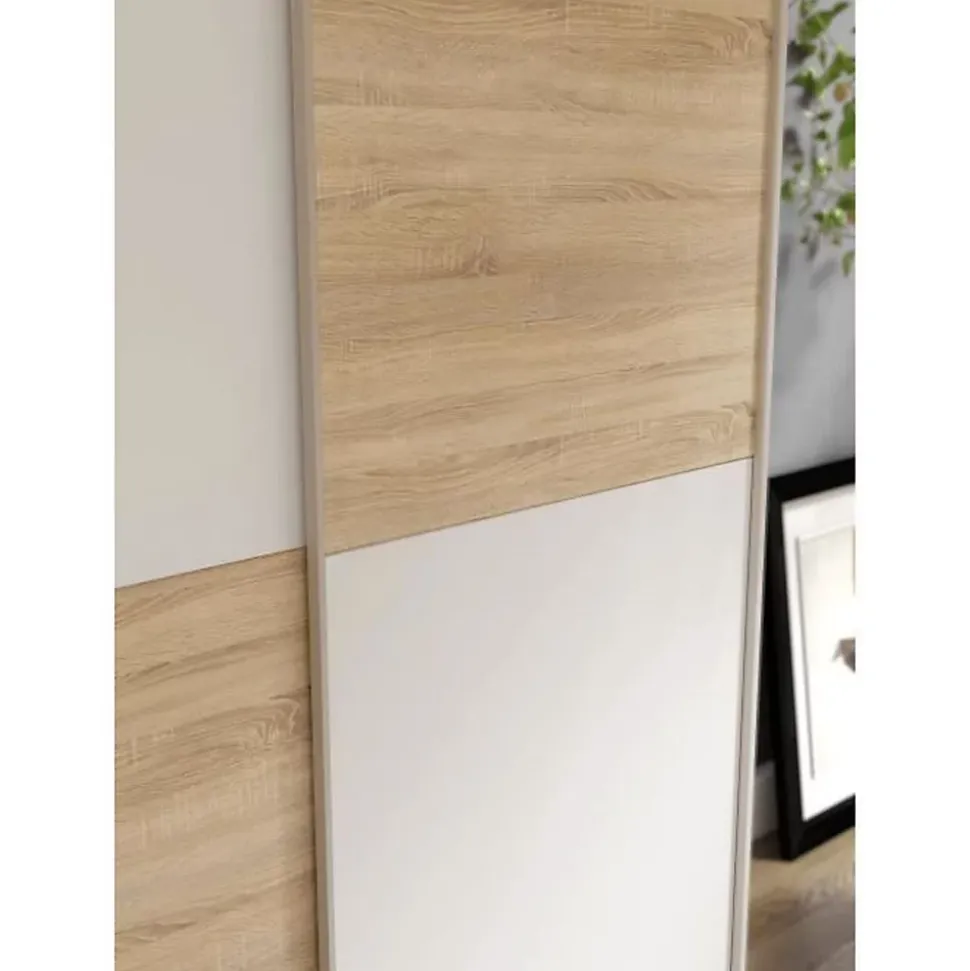 Armoire - Blanc mat et decor chene - 2 portes coulissantes - L 120 x P 61,2 x H 190,5 cm - OZZULA