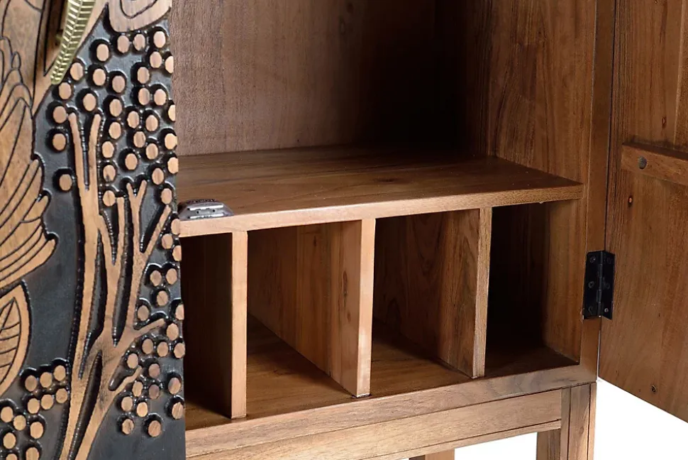 Armoire à bouteilles en bois d'acacia sculptée a main