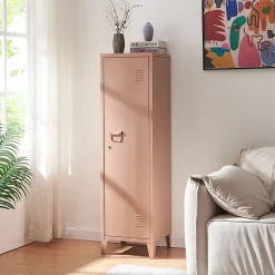 Armoire à casier Kurikka métallique vérouillable 137 x 38 x 38 cm brun clair en.casa