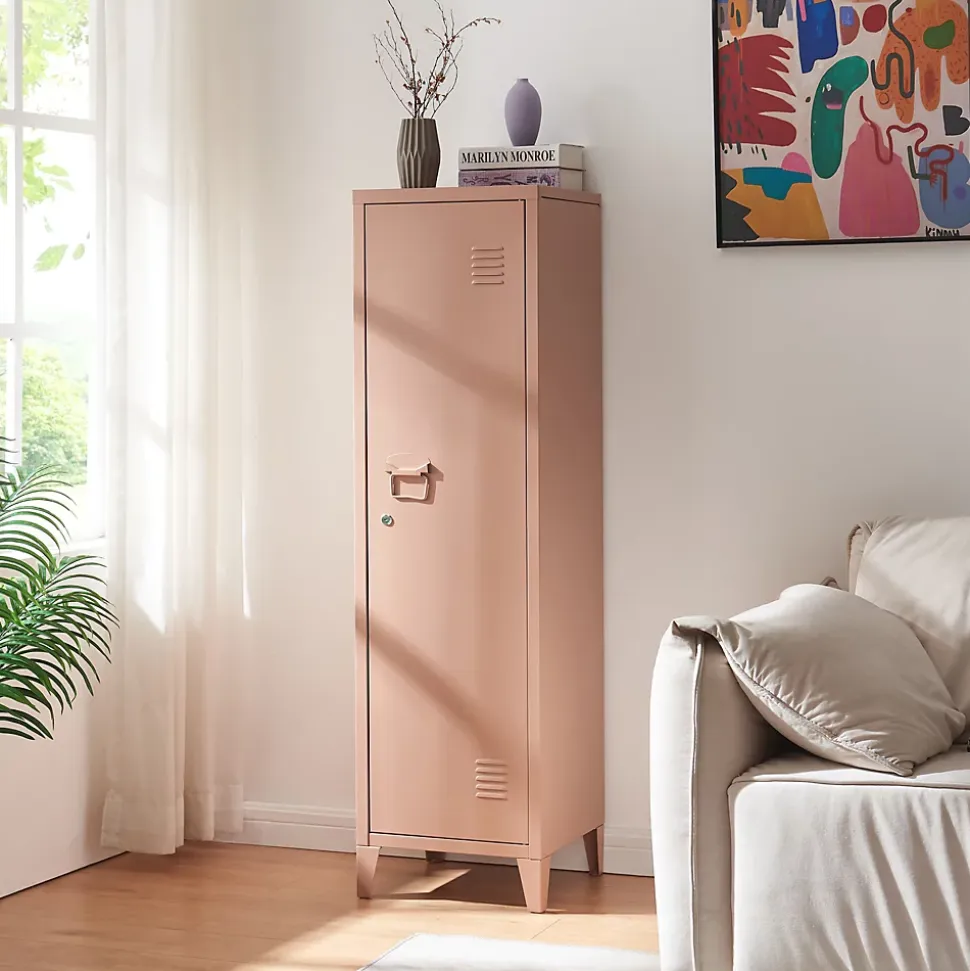 Armoire à casier Kurikka métallique vérouillable 137 x 38 x 38 cm brun clair en.casa