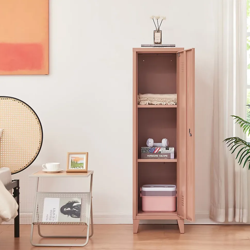 Armoire à casier Kurikka métallique vérouillable 137 x 38 x 38 cm brun clair en.casa