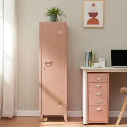 Armoire à casier Kurikka métallique vérouillable 137 x 38 x 38 cm brun clair en.casa
