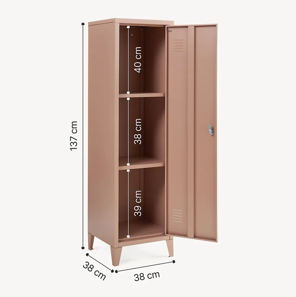 Armoire à casier Kurikka métallique vérouillable 137 x 38 x 38 cm brun clair en.casa