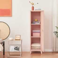 Armoire à casier Kurikka métallique vérouillable 137 x 38 x 38 cm beige pêche en.casa