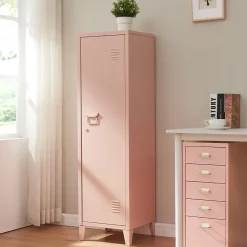 Armoire à casier Kurikka métallique vérouillable 137 x 38 x 38 cm beige pêche en.casa