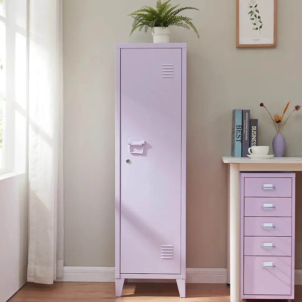 Armoire à casier Kurikka métallique vérouillable 137 x 38 x 38 cm violet clair en.casa