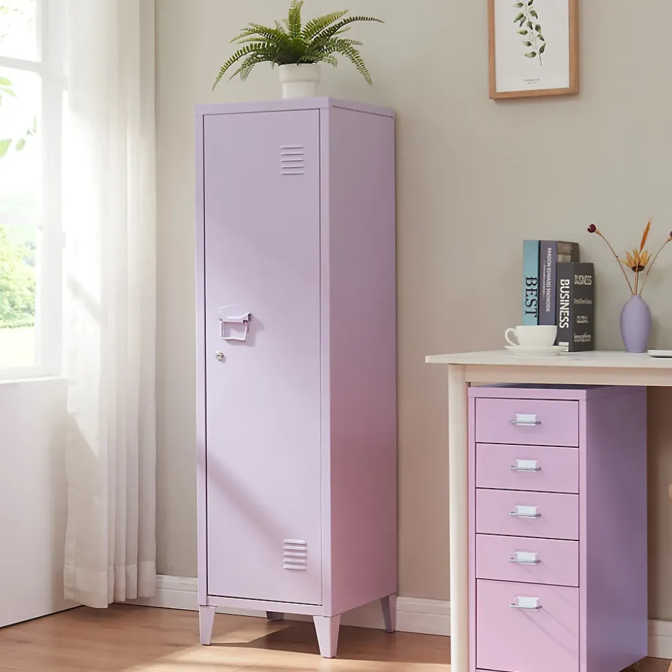 Armoire à casier Kurikka métallique vérouillable 137 x 38 x 38 cm violet clair en.casa