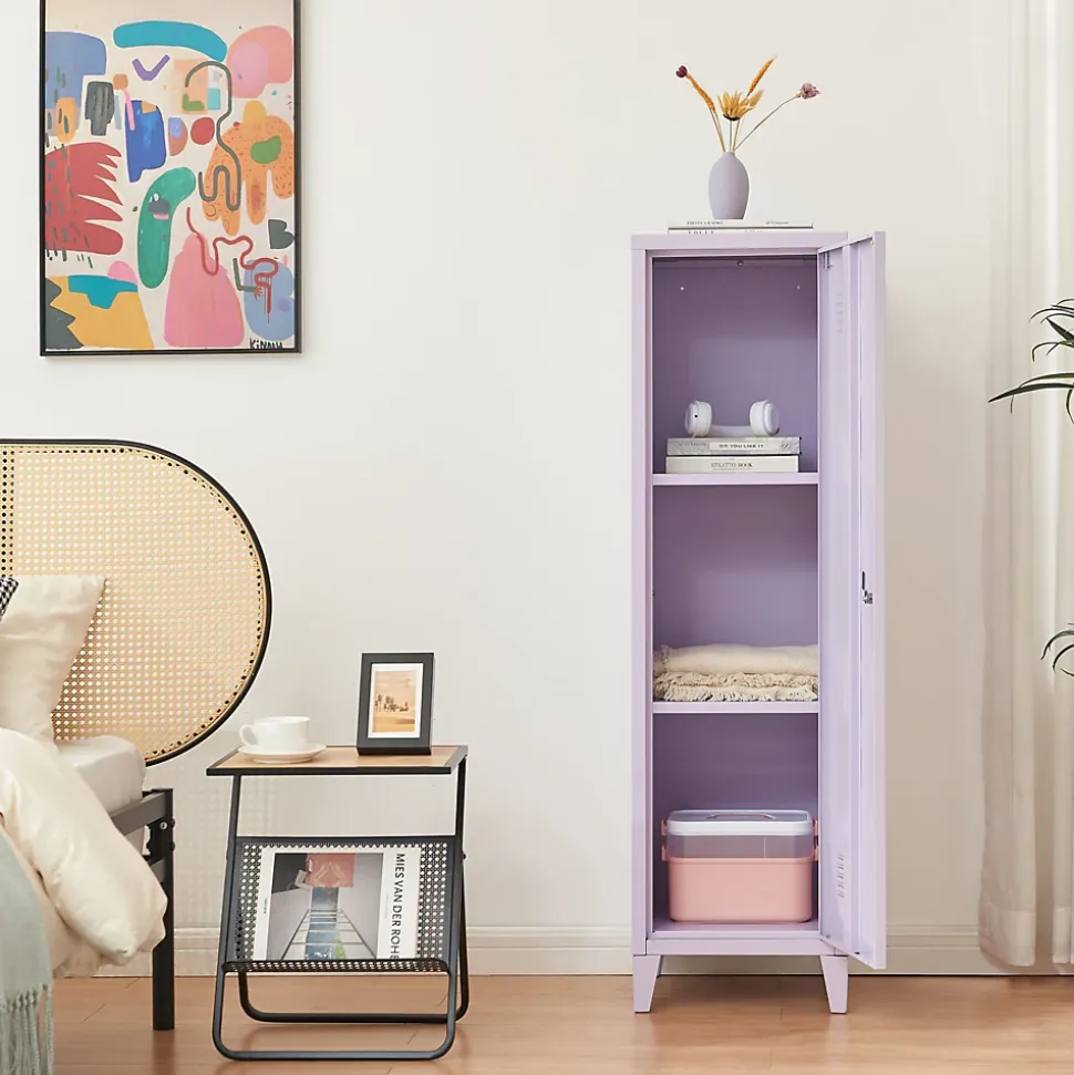 Armoire à casier Kurikka métallique vérouillable 137 x 38 x 38 cm violet clair en.casa