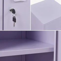 Armoire à casier Kurikka métallique vérouillable 137 x 38 x 38 cm violet clair en.casa