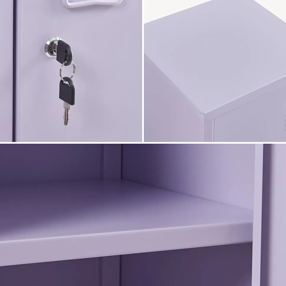 Armoire à casier Kurikka métallique vérouillable 137 x 38 x 38 cm violet clair en.casa