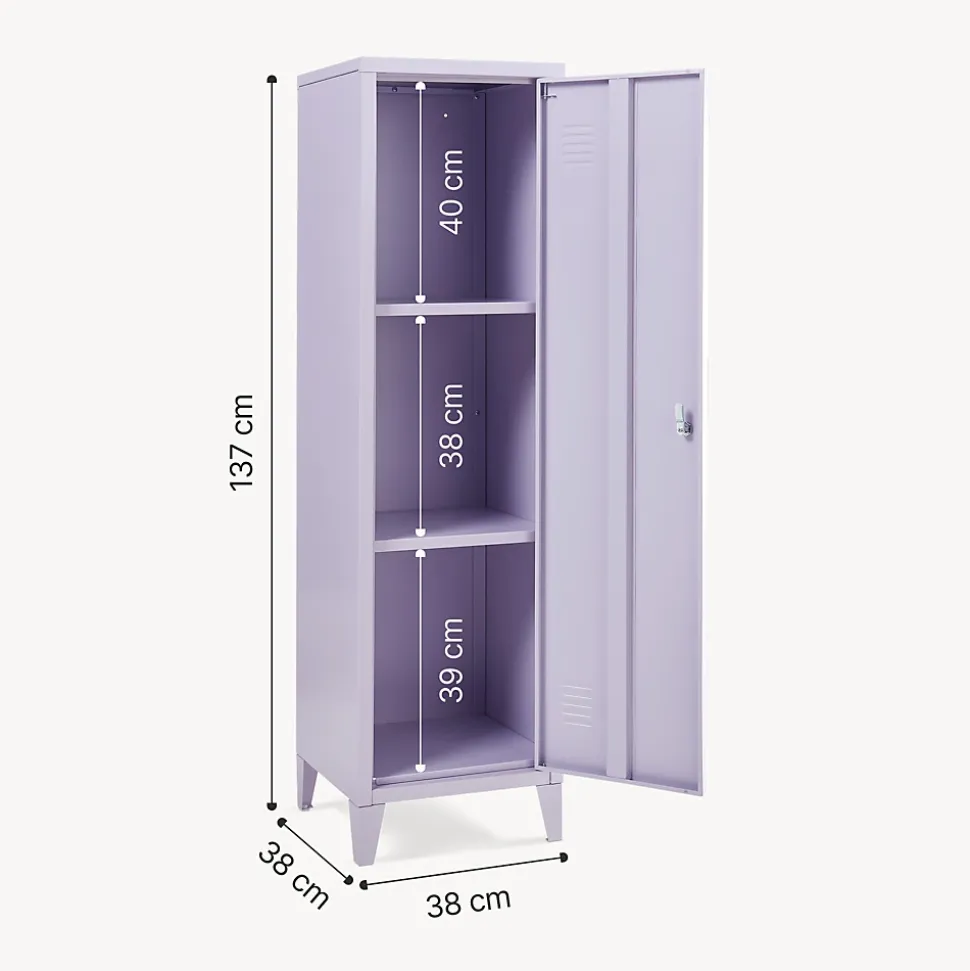 Armoire à casier Kurikka métallique vérouillable 137 x 38 x 38 cm violet clair en.casa