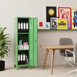 Armoire à casier Kurikka métallique vérouillable 137 x 38 x 38 cm vert pomme en.casa