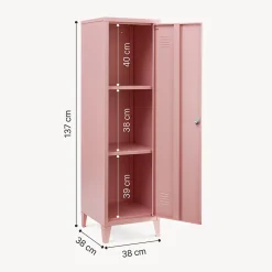 Armoire à casier Kurikka métallique vérouillable 137 x 38 x 38 cm rose en.casa