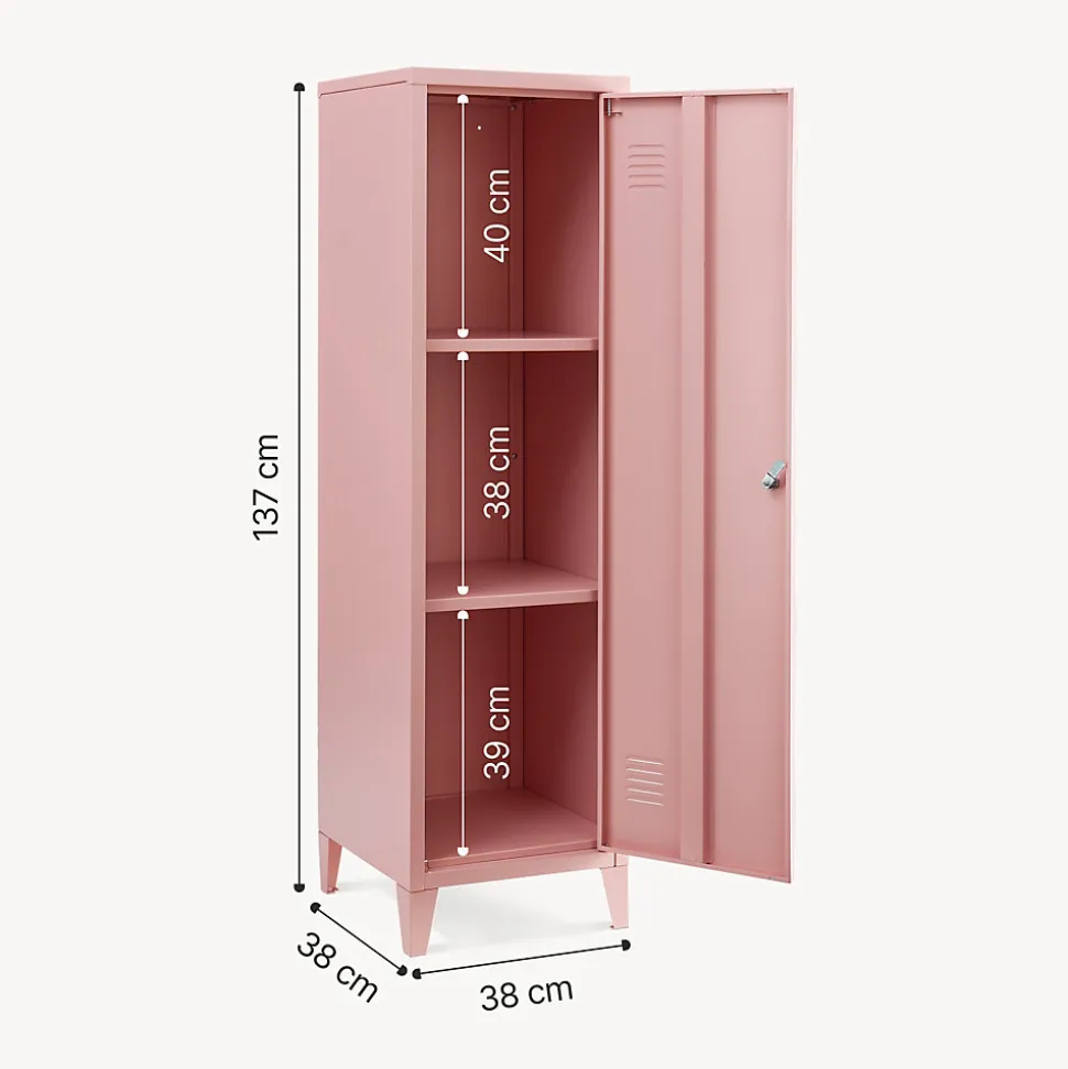Armoire à casier Kurikka métallique vérouillable 137 x 38 x 38 cm rose en.casa