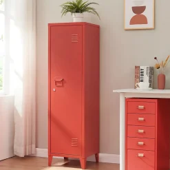Armoire à casier Kurikka métallique vérouillable 137 x 38 x 38 cm rouge en.casa