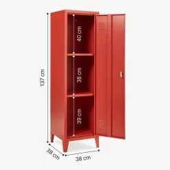 Armoire à casier Kurikka métallique vérouillable 137 x 38 x 38 cm rouge en.casa