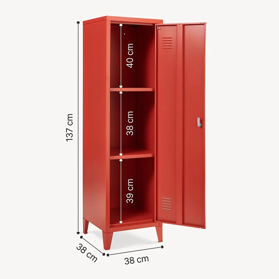 Armoire à casier Kurikka métallique vérouillable 137 x 38 x 38 cm rouge en.casa