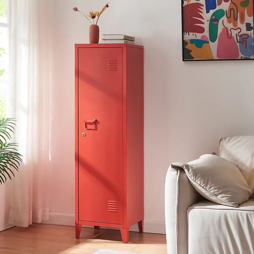 Armoire à casier Kurikka métallique vérouillable 137 x 38 x 38 cm rouge en.casa