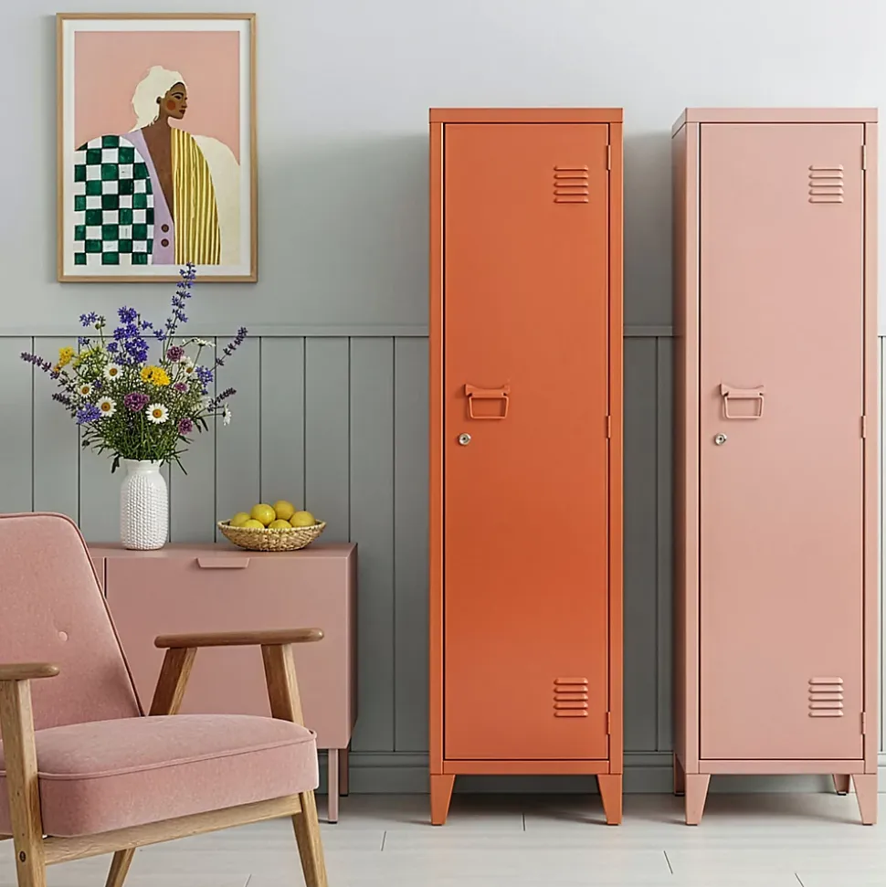 Armoire à casier Kurikka métallique vérouillable 137 x 38 x 38 cm rouge brique en.casa
