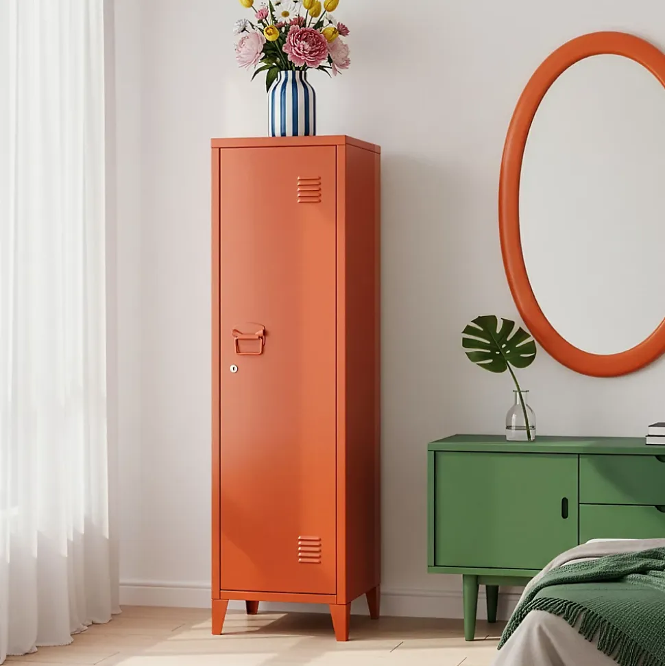 Armoire à casier Kurikka métallique vérouillable 137 x 38 x 38 cm rouge brique en.casa
