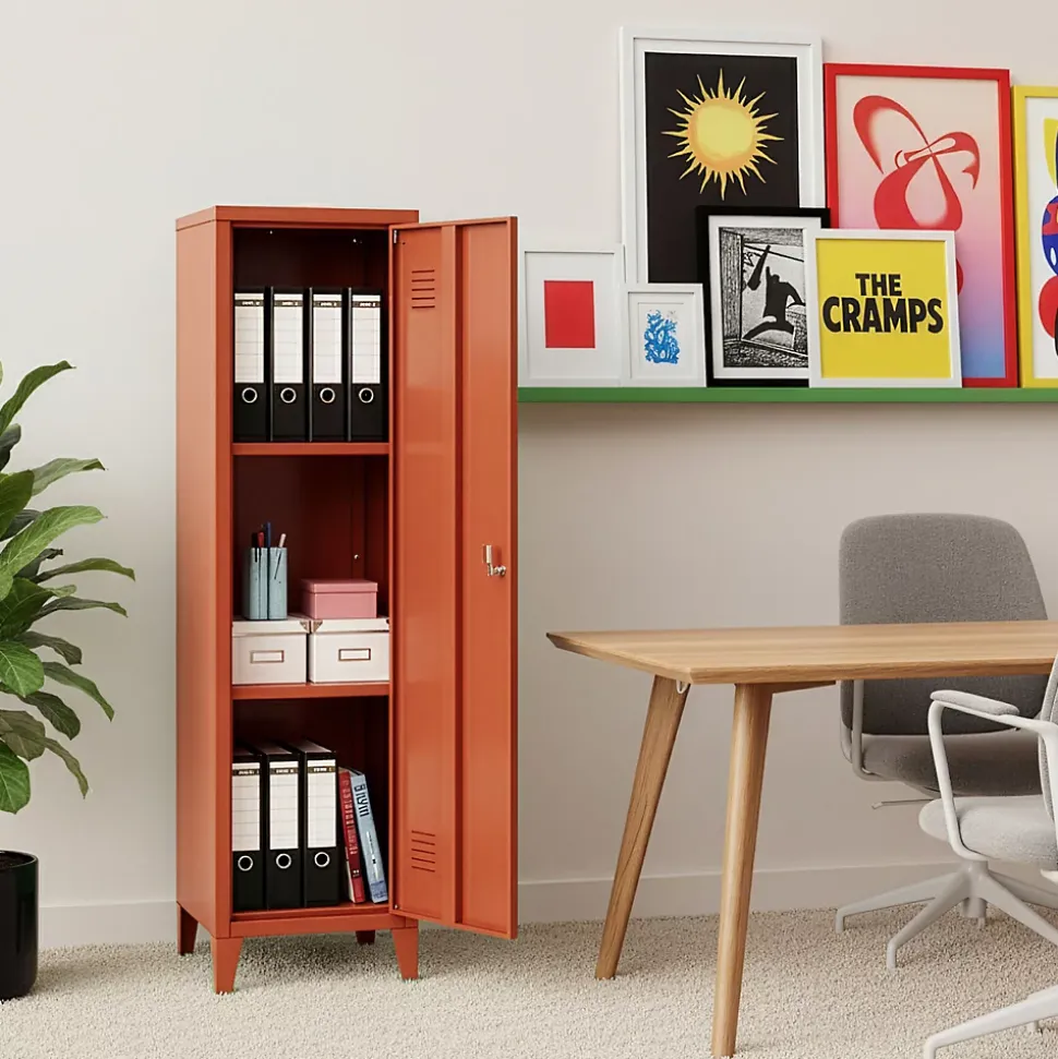 Armoire à casier Kurikka métallique vérouillable 137 x 38 x 38 cm rouge brique en.casa