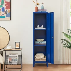 Armoire à casier Kurikka métallique vérouillable 137 x 38 x 38 cm bleu en.casa
