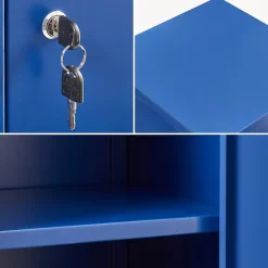 Armoire à casier Kurikka métallique vérouillable 137 x 38 x 38 cm bleu en.casa