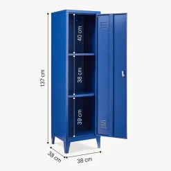 Armoire à casier Kurikka métallique vérouillable 137 x 38 x 38 cm bleu en.casa