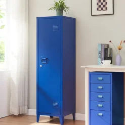 Armoire à casier Kurikka métallique vérouillable 137 x 38 x 38 cm bleu en.casa