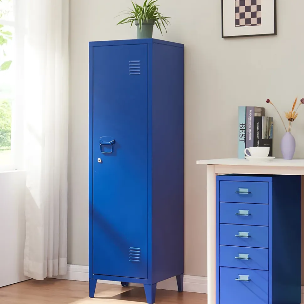 Armoire à casier Kurikka métallique vérouillable 137 x 38 x 38 cm bleu en.casa