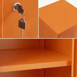 Armoire à casier Kurikka métallique vérouillable 137 x 38 x 38 cm orange en.casa