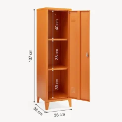 Armoire à casier Kurikka métallique vérouillable 137 x 38 x 38 cm orange en.casa