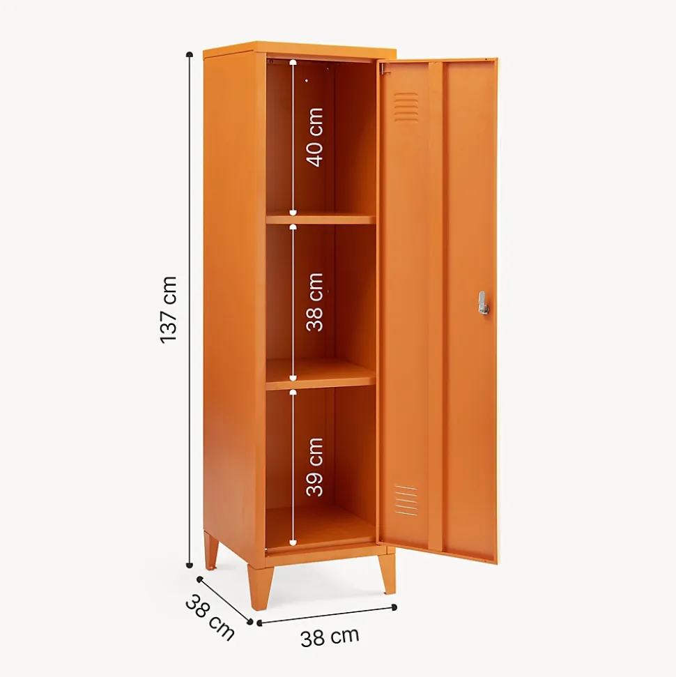 Armoire à casier Kurikka métallique vérouillable 137 x 38 x 38 cm orange en.casa