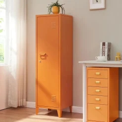 Armoire à casier Kurikka métallique vérouillable 137 x 38 x 38 cm orange en.casa