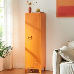 Armoire à casier Kurikka métallique vérouillable 137 x 38 x 38 cm orange en.casa